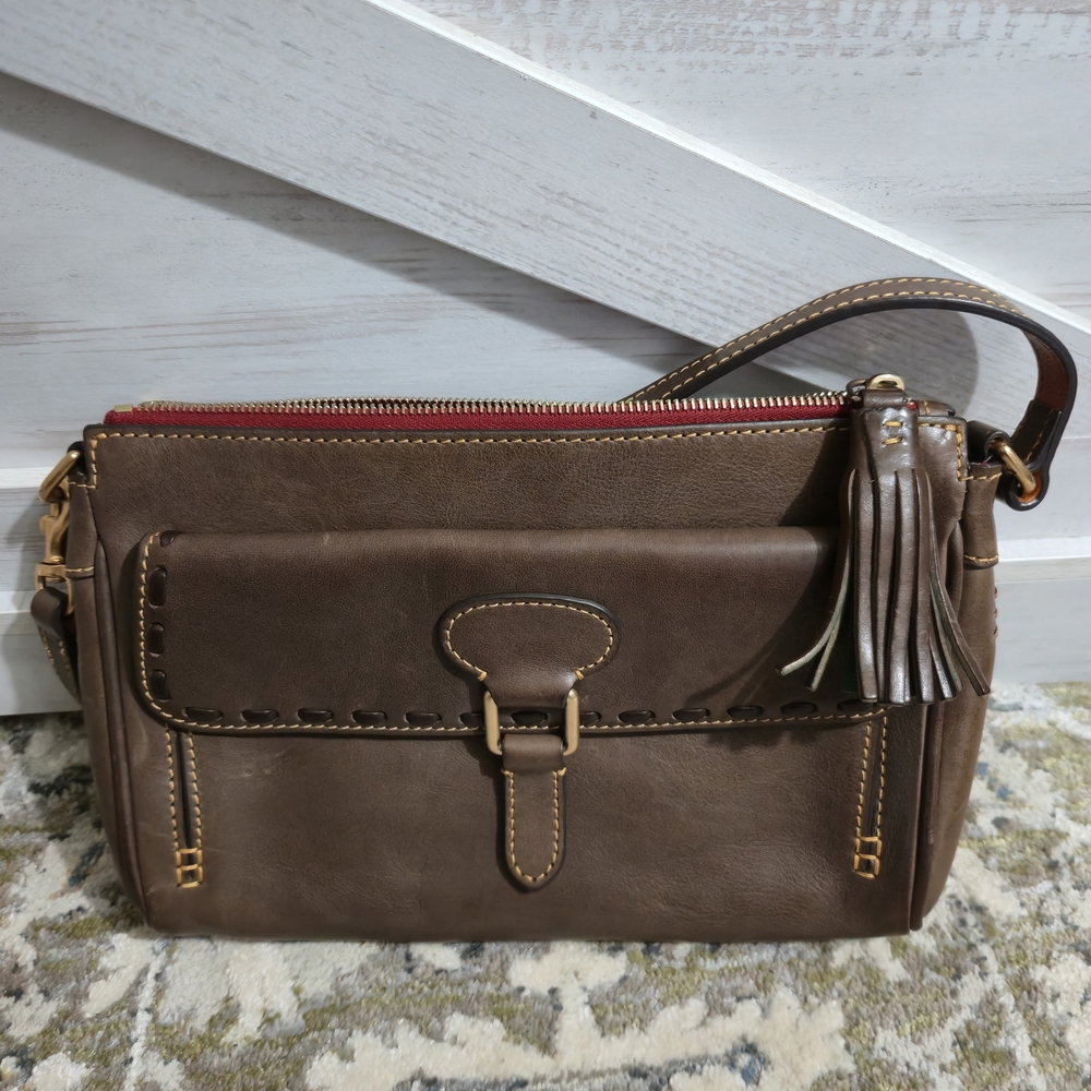 Dooney & Bourke Brown Leather Wristlet with Tassel
